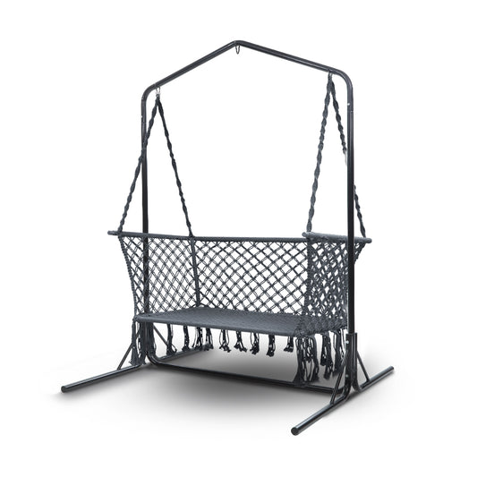 Gardeon Garden Hammock Chair with Stand Macrame 2 Seater - Cream - Cosy Abode
