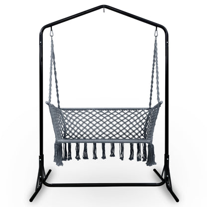 Gardeon Garden Hammock Chair with Stand Macrame 2 Seater - Cream - Cosy Abode