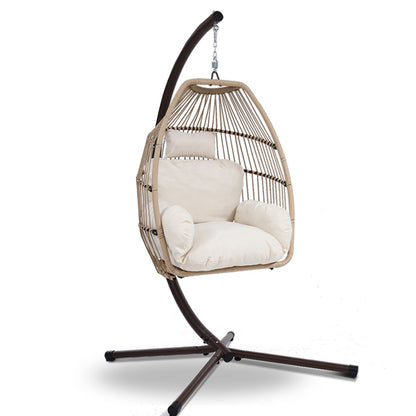 Gardeon Wicker Outdoor Furniture Egg Swing with Cushion & Pod Stand - Latte - Cosy Abode