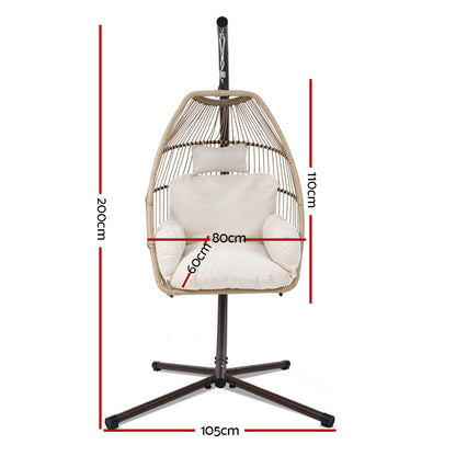 Gardeon Wicker Outdoor Furniture Egg Swing with Cushion & Pod Stand - Latte - Cosy Abode