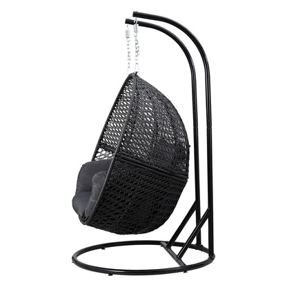 Gardeon Wicker Outdoor 2 Person Egg Swing Chair with Cushions & Pod - Grey - Cosy Abode