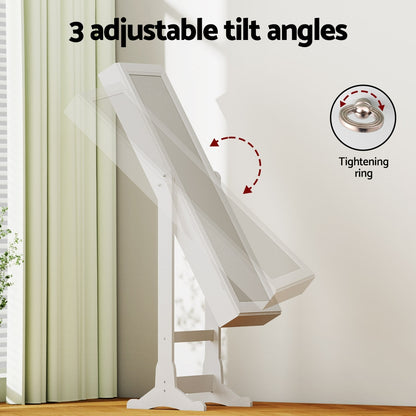 Artiss Jewellery Cabinet Mirror Free Standing with LED - White 100cm x 27cm - Cosy Abode