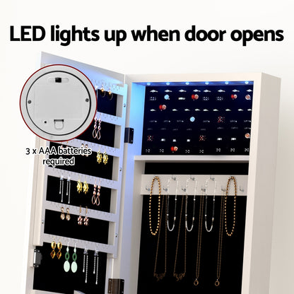 Artiss Jewellery Cabinet Mirror Free Standing with LED - White 100cm x 27cm - Cosy Abode