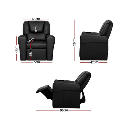 Keezi Kids Recliner Chair PU Leather Sofa Lounge Couch Children Armchair Black - Cosy Abode