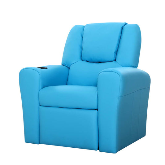 Keezi Kids Recliner Chair PU Leather Sofa Lounge Couch Children Armchair Blue - Cosy Abode