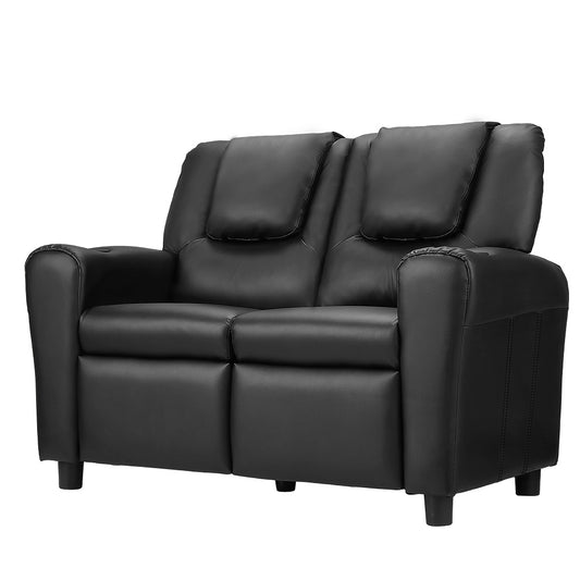 Keezi Kids Recliner Chair Double PU Leather Sofa Lounge Couch Armchair Black - Cosy Abode
