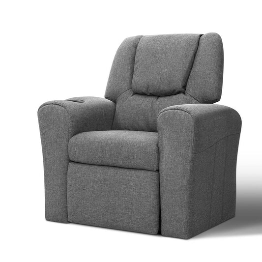 Keezi Kids Recliner Chair Linen Soft Sofa Lounge Couch Children Armchair Grey - Cosy Abode