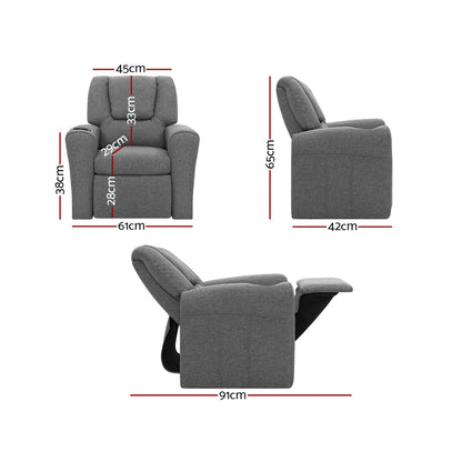 Keezi Kids Recliner Chair Linen Soft Sofa Lounge Couch Children Armchair Grey - Cosy Abode