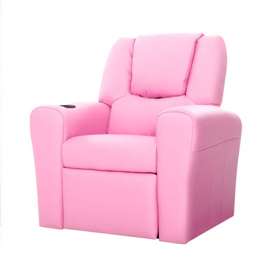 Keezi Kids Recliner Chair PU Leather Sofa Lounge Couch Children Armchair Pink - Cosy Abode
