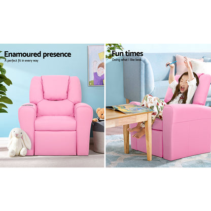 Keezi Kids Recliner Chair PU Leather Sofa Lounge Couch Children Armchair Pink - Cosy Abode