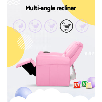 Keezi Kids Recliner Chair PU Leather Sofa Lounge Couch Children Armchair Pink - Cosy Abode