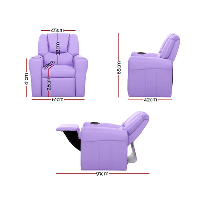 Keezi Kids Recliner Chair Purple PU Leather Sofa Lounge Couch Children Armchair - Cosy Abode