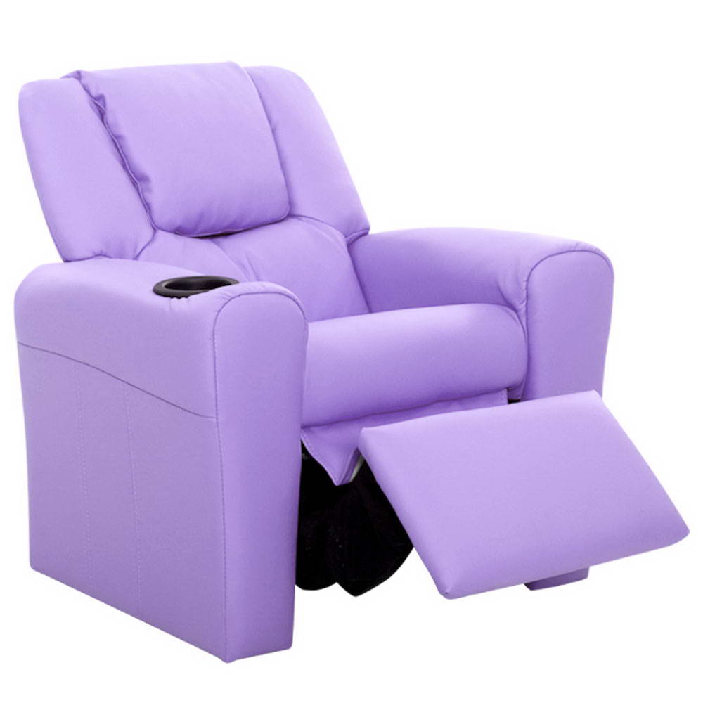 Keezi Kids Recliner Chair Purple PU Leather Sofa Lounge Couch Children Armchair - Cosy Abode