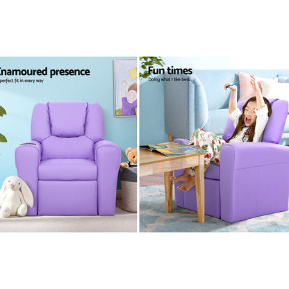 Keezi Kids Recliner Chair Purple PU Leather Sofa Lounge Couch Children Armchair - Cosy Abode
