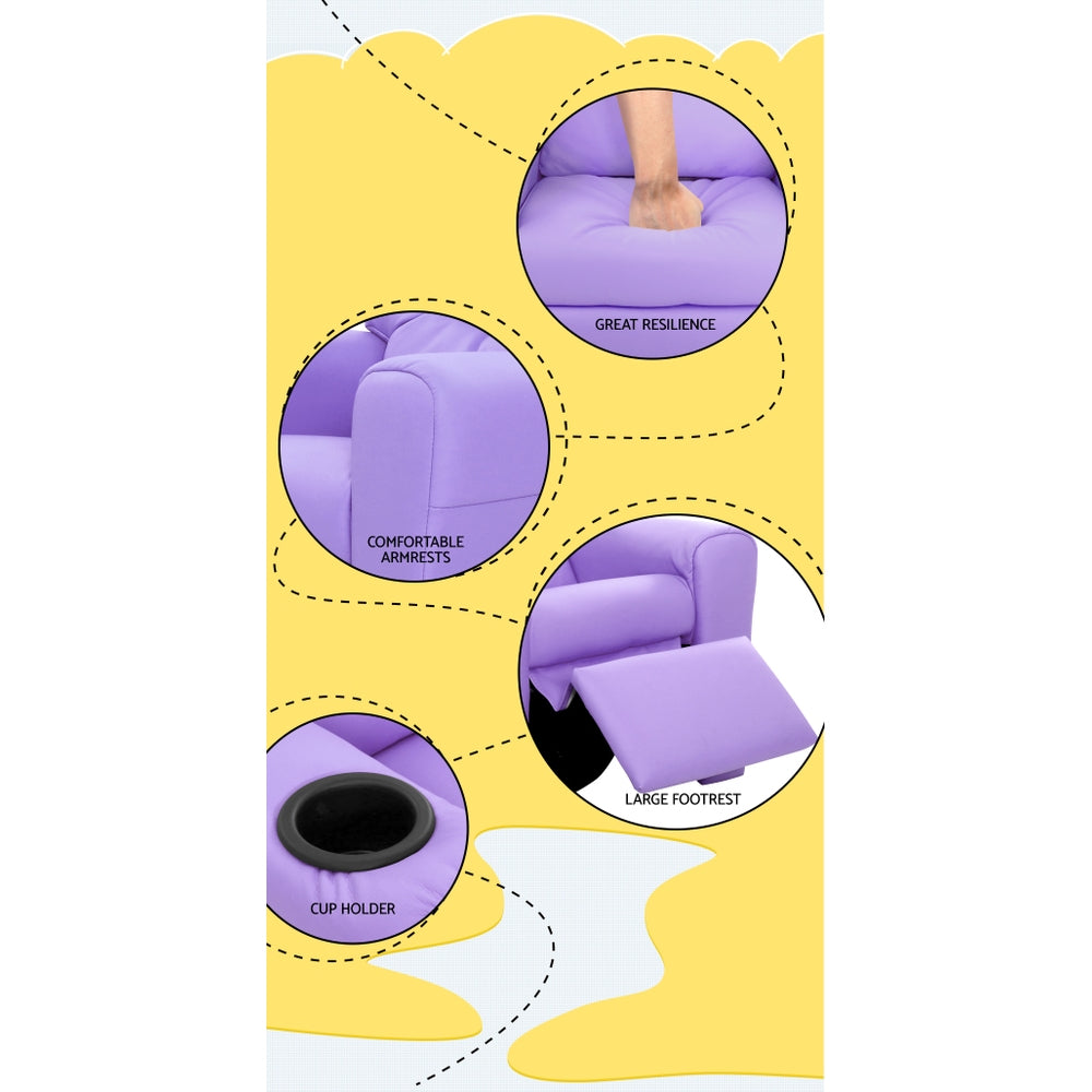 Keezi Kids Recliner Chair Purple PU Leather Sofa Lounge Couch Children Armchair - Cosy Abode