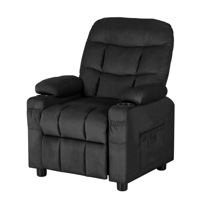 Keezi Kids Recliner Chair Black Velvet Sofa Lounge Couch Children Charis Armchair - Cosy Abode