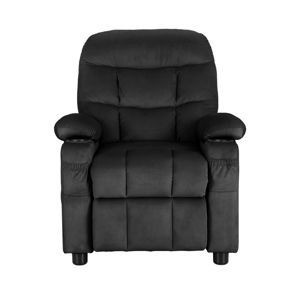 Keezi Kids Recliner Chair Black Velvet Sofa Lounge Couch Children Charis Armchair - Cosy Abode
