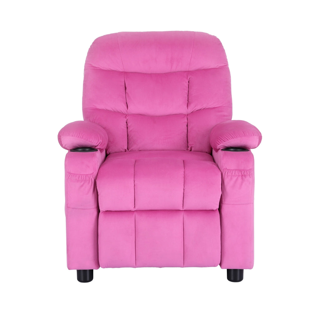 Keezi Kids Recliner Chair Pink Velvet Sofa Lounge Couch Children Charis Armchair - Cosy Abode