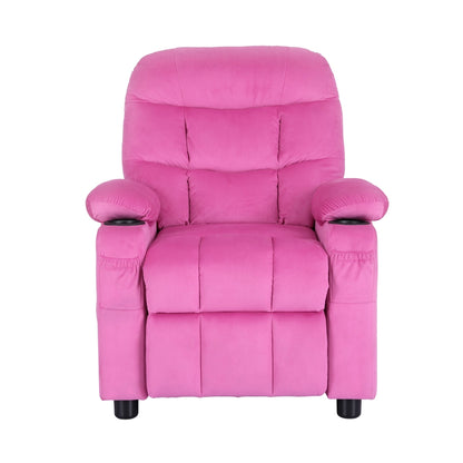 Keezi Kids Recliner Chair Pink Velvet Sofa Lounge Couch Children Charis Armchair - Cosy Abode