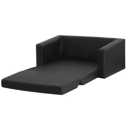 Keezi Kids Sofa 2 Seater Children Flip Open Couch PU Leather Armchair Black - Cosy Abode