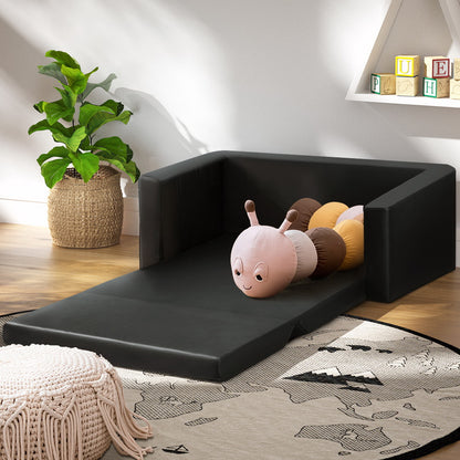 Keezi Kids Sofa 2 Seater Children Flip Open Couch PU Leather Armchair Black - Cosy Abode