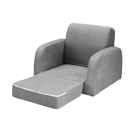 Keezi Kids Sofa 2 Seater Children Flip Open Couch Lounger Armchair Soft Grey - Cosy Abode