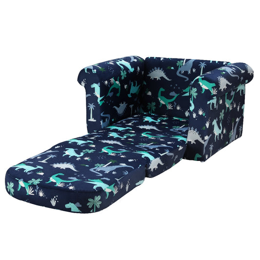 Keezi Kids Sofa 2 Seater Children Flip Open Couch Lounger Armchair Dinosaur Navy - Cosy Abode