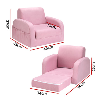 Keezi Kids Sofa 2 Seater Children Flip Open Couch Lounger Armchair Soft Pink - Cosy Abode