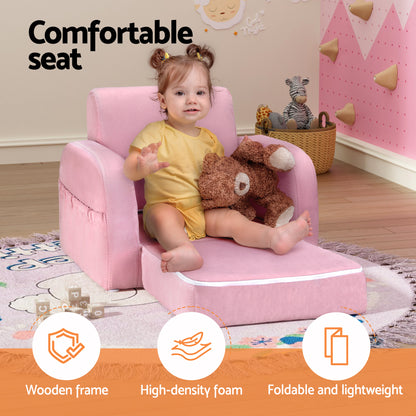 Keezi Kids Sofa 2 Seater Children Flip Open Couch Lounger Armchair Soft Pink - Cosy Abode