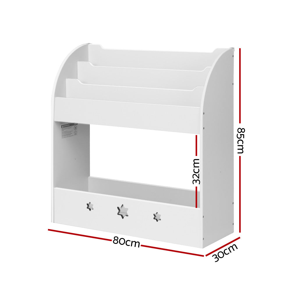 Keezi 3 Tiers Kids Bookshelf Magazine Shelf Organiser Bookcase Display White - Cosy Abode