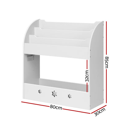 Keezi 3 Tiers Kids Bookshelf Magazine Shelf Organiser Bookcase Display White - Cosy Abode