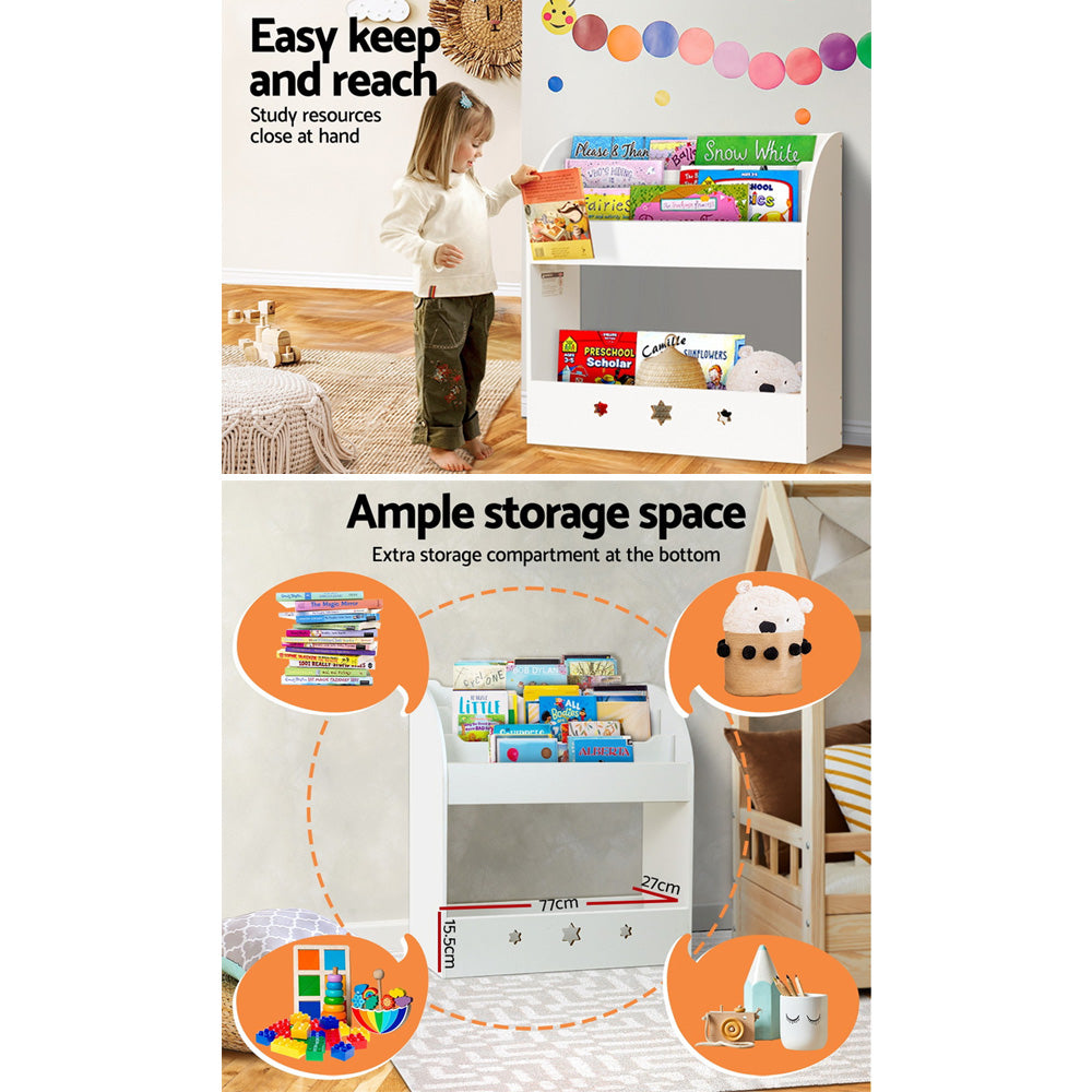 Keezi 3 Tiers Kids Bookshelf Magazine Shelf Organiser Bookcase Display White - Cosy Abode