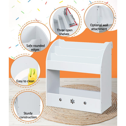 Keezi 3 Tiers Kids Bookshelf Magazine Shelf Organiser Bookcase Display White - Cosy Abode