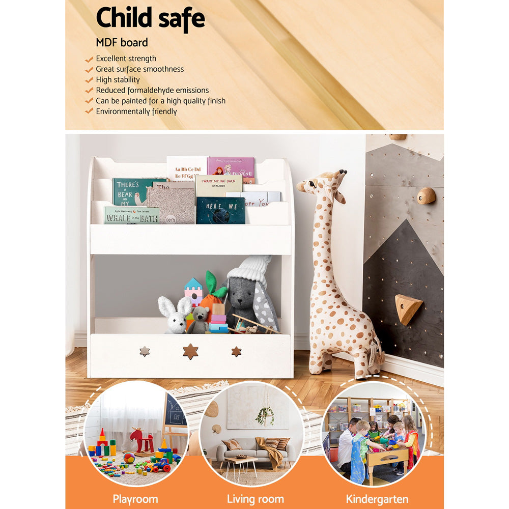 Keezi 3 Tiers Kids Bookshelf Magazine Shelf Organiser Bookcase Display White - Cosy Abode