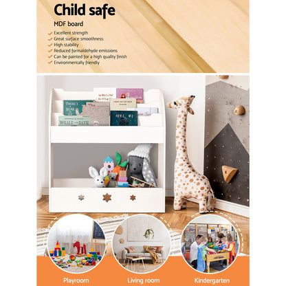 Keezi 3 Tiers Kids Bookshelf Magazine Shelf Organiser Bookcase Display White - Cosy Abode