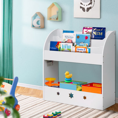 Keezi 3 Tiers Kids Bookshelf Magazine Shelf Organiser Bookcase Display White - Cosy Abode
