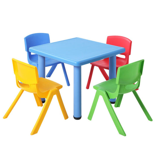 Keezi 5PCS Kids Table and Chairs Set Children Study Desk Furniture Plastic 4 Chairs - Cosy Abode