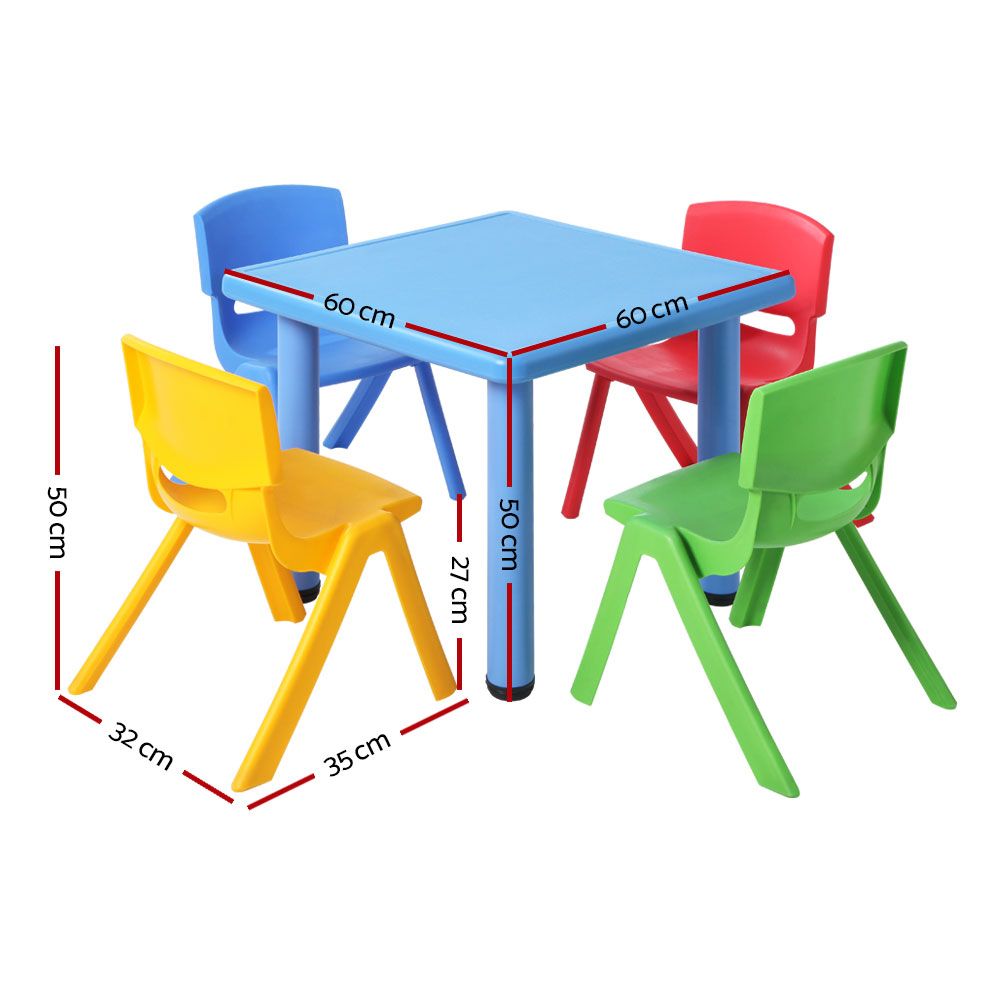 Keezi 5PCS Kids Table and Chairs Set Children Study Desk Furniture Plastic 4 Chairs - Cosy Abode