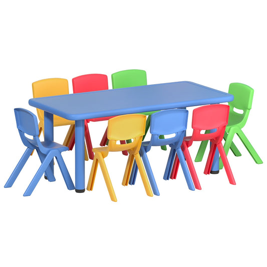 Keezi 9PCS Kids Table and Chairs Set Children Study Desk Furniture Plastic 8 Chairs - Cosy Abode