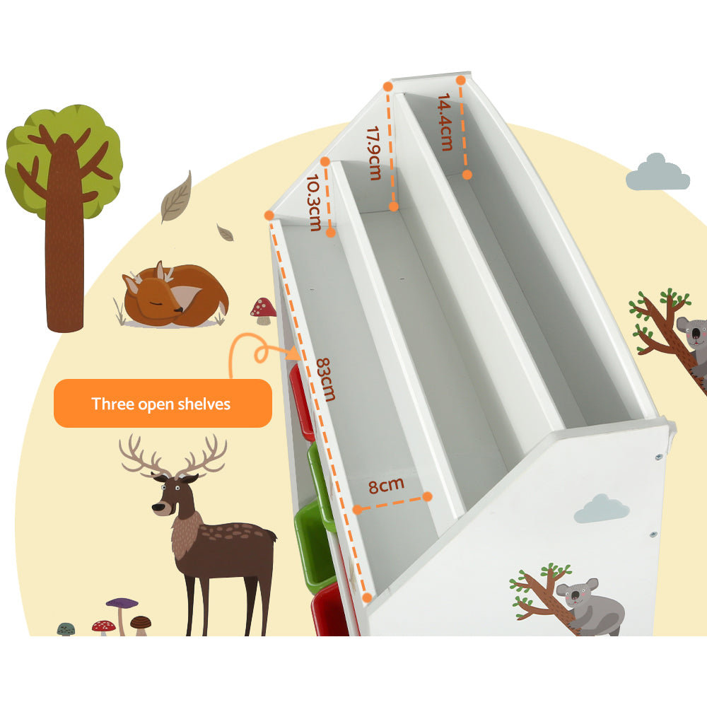 Keezi 3 Tiers Kids Bookshelf Storage Children Bookcase Toy Box Organiser Rack 6 Bins - Cosy Abode