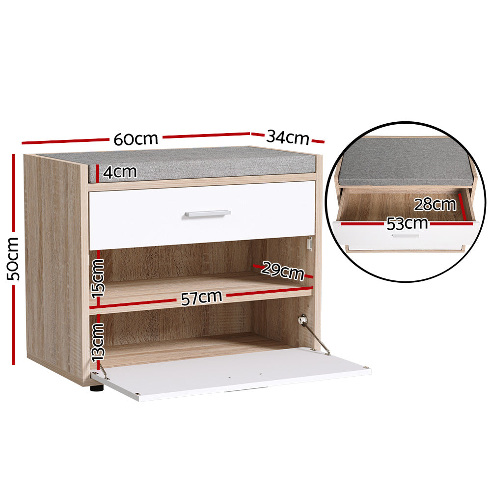 Artiss Shoe Rack Bench Shoe Cabinet 8 Pairs White Niva - Cosy Abode
