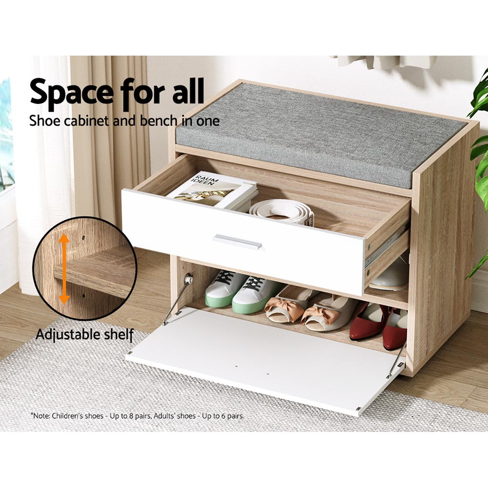 Artiss Shoe Rack Bench Shoe Cabinet 8 Pairs White Niva - Cosy Abode