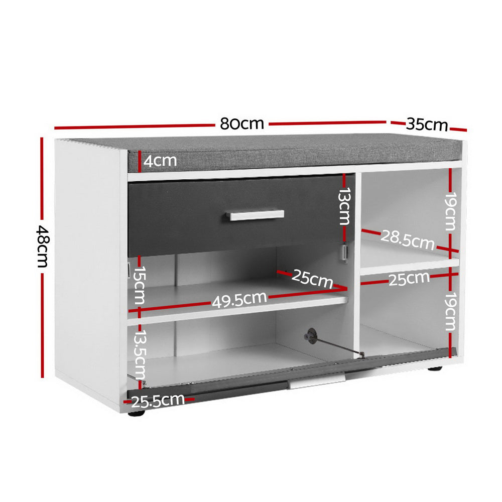 Artiss Shoe Cabinet Bench Shoes Storage Organiser Rack Wooden Cupboard Fabric Seat Adjustable Shelf - Cosy Abode