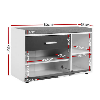Artiss Shoe Cabinet Bench Shoes Storage Organiser Rack Wooden Cupboard Fabric Seat Adjustable Shelf - Cosy Abode
