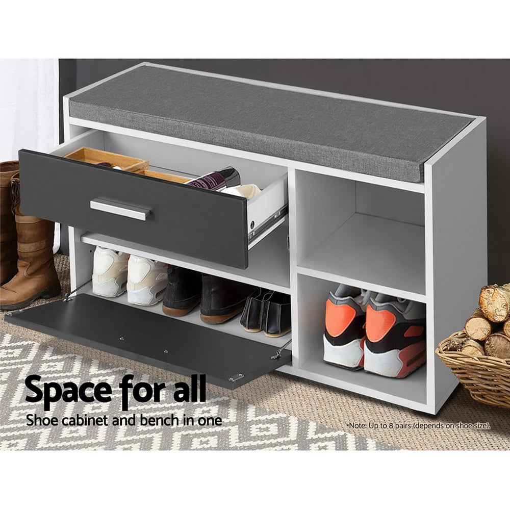 Artiss Shoe Cabinet Bench Shoes Storage Organiser Rack Wooden Cupboard Fabric Seat Adjustable Shelf - Cosy Abode