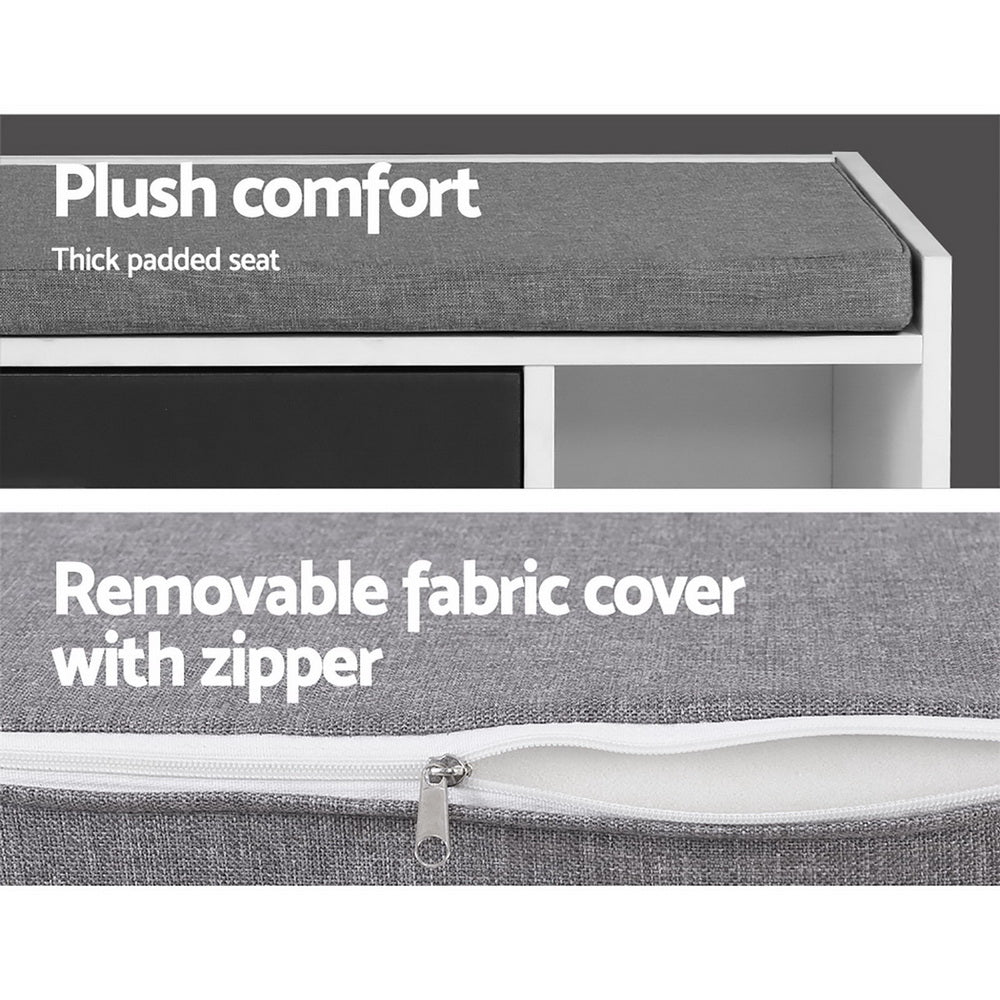 Artiss Shoe Cabinet Bench Shoes Storage Organiser Rack Wooden Cupboard Fabric Seat Adjustable Shelf - Cosy Abode