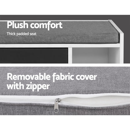 Artiss Shoe Cabinet Bench Shoes Storage Organiser Rack Wooden Cupboard Fabric Seat Adjustable Shelf - Cosy Abode