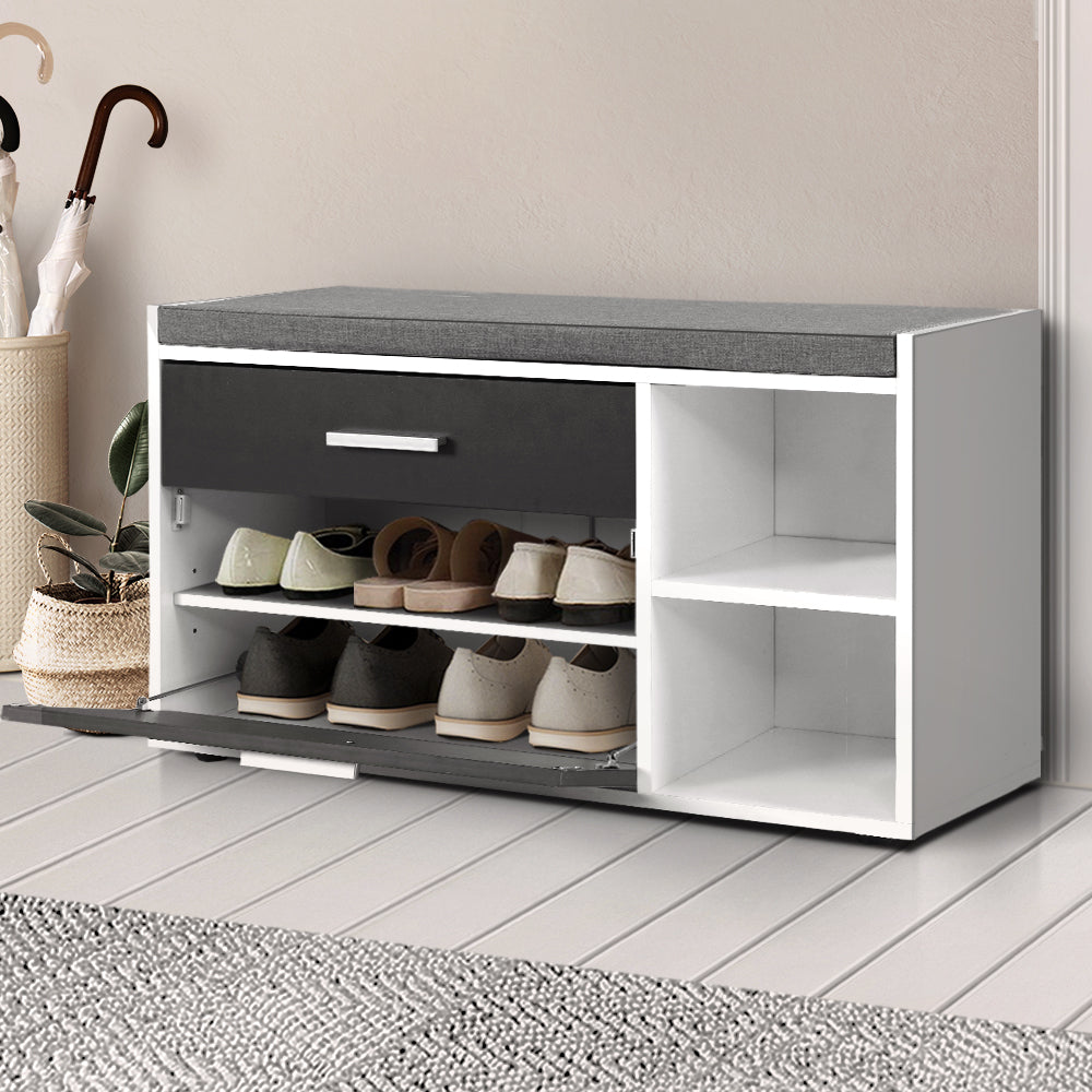 Artiss Shoe Cabinet Bench Shoes Storage Organiser Rack Wooden Cupboard Fabric Seat Adjustable Shelf - Cosy Abode
