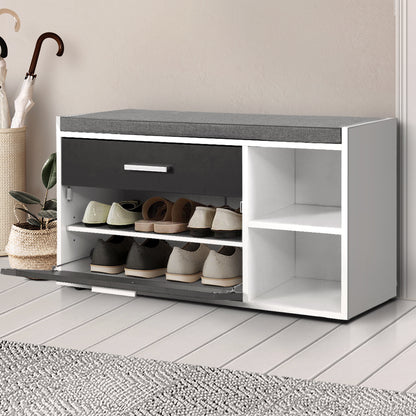 Artiss Shoe Cabinet Bench Shoes Storage Organiser Rack Wooden Cupboard Fabric Seat Adjustable Shelf - Cosy Abode