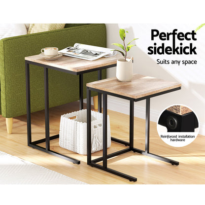 Artiss Nesting Coffee Table Sef of 2 Walnut Brok - Cosy Abode